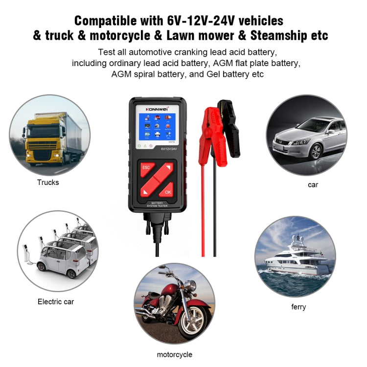 KONNWEI KW710 Car 3.2 inch 6V-24V Lead-acid Battery Tester Support 13 Languages - Code Readers & Scan Tools by KONNWEI | Online Shopping UK | buy2fix