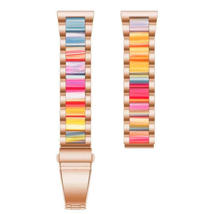 For Samsung Smart Watch 20mm Three-beads Steel + Resin Watch Band(Rose Gold Rainbow) - Smart Wear by buy2fix | Online Shopping UK | buy2fix