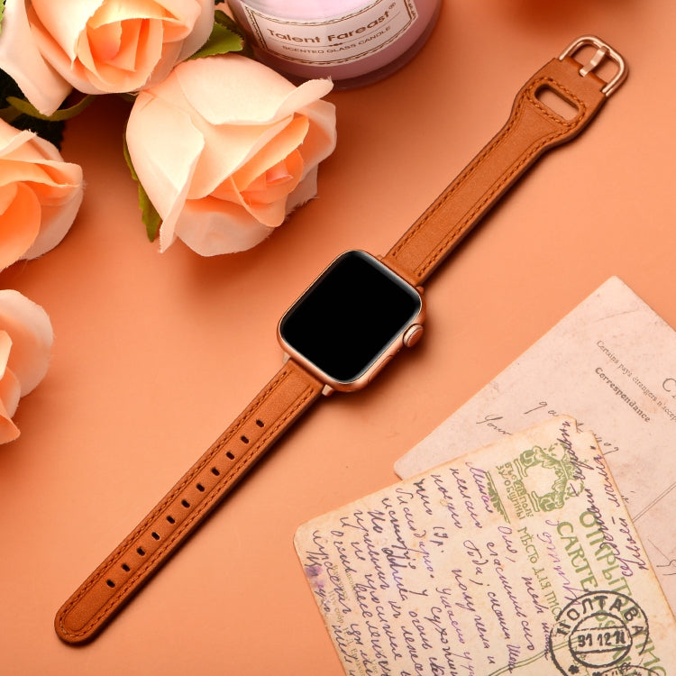 Women Starry Sky Style Leather Watch Band For Apple Watch Series 9&8&7 41mm / SE 3&SE 2&6&SE&5&4 40mm / 3&2&1 38mm(Brown Rose Gold Buckle) - Watch Bands by buy2fix | Online Shopping UK | buy2fix