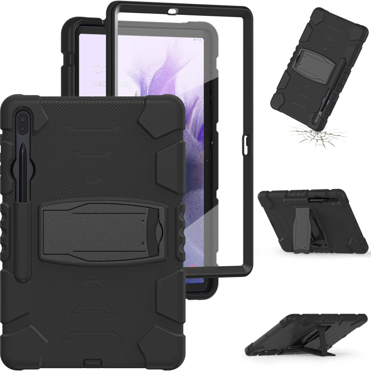 For Samsung Galaxy Tab S7+/ Tab S7 FE / Tab S8+ 3-Layer Protection Screen Frame + PC + Silicone Combination Case with Holder(Black+Black) - Other Galaxy Tab PC by buy2fix | Online Shopping UK | buy2fix