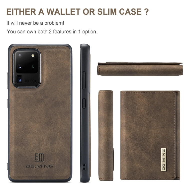 For Samsung Galaxy S20 Ultra DG.MING M1 Series 3-Fold Multi Card Wallet + Magnetic Back Cover Shockproof Case with Holder Function(Coffee) - Samsung Accessories by DG.MING | Online Shopping UK | buy2fix