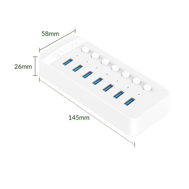 ORICO CT2U3-7AB-WH 7 In 1 Plastic Stripes Multi-Port USB HUB with Individual Switches, AU Plug(White) -  by ORICO | Online Shopping UK | buy2fix