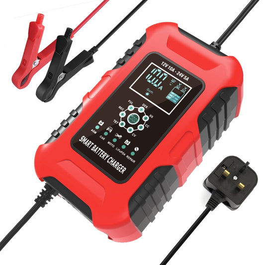 FOXSUR 10A 12V 7-segment Motorcycle / Car Smart Battery Charger, Plug Type:UK Plug(Red) - In Car by FOXSUR | Online Shopping UK | buy2fix