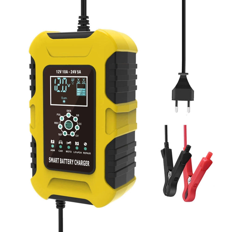 FOXSUR 10A 12V 7-segment Motorcycle / Car Smart Battery Charger, Plug Type:UK Plug(Yellow) - In Car by FOXSUR | Online Shopping UK | buy2fix