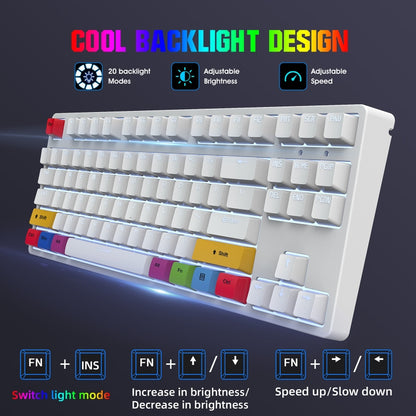 HXSJ L600 87 Keys USB-C / Type-C Wired Red Shaft Mechanical Keyboard with Cool Backlight(White) - Wired Keyboard by HXSJ | Online Shopping UK | buy2fix