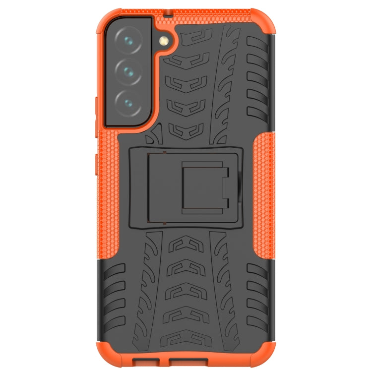 For Samsung Galaxy S22+ 5G Tire Texture Shockproof TPU+PC Phone Case with Holder(Orange) - Samsung Accessories by buy2fix | Online Shopping UK | buy2fix