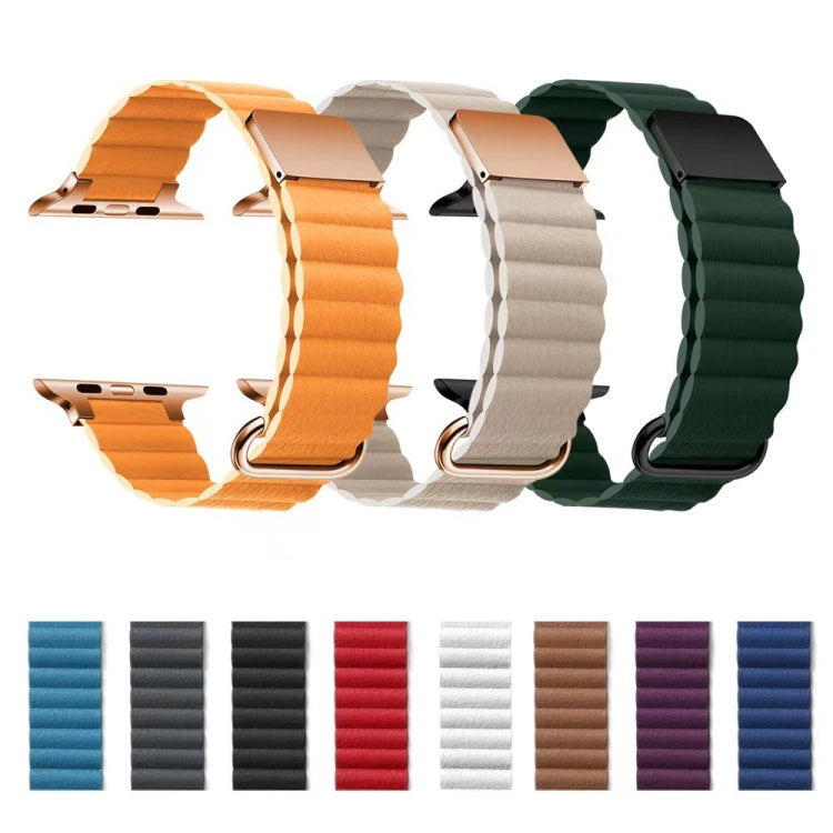 Magnetic Leather Strap Watch Band For Apple Watch Series 8&7 41mm / SE 2&6&SE&5&4 40mm / 3&2&1 38mm(Rose Gold Buckle Ling Grass) - Smart Wear by buy2fix | Online Shopping UK | buy2fix