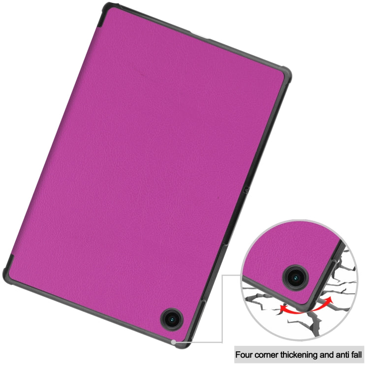 For Samsung Galaxy Tab A8 2021 Three-folding Holder Custer Texture Leather Tablet Case(Purple) - Samsung Accessories by buy2fix | Online Shopping UK | buy2fix