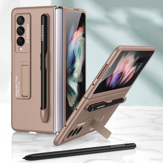 For Samsung Galaxy Z Fold3 5G GKK Ultra-thin PC Phone Flip Case with Holder & Pen Slot(Gold) - Samsung Accessories by GKK | Online Shopping UK | buy2fix