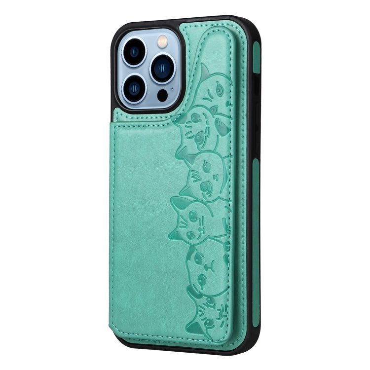 For iPhone 13 Pro Max Six Cats Embossing Pattern Shockproof Phone Case (Green) - iPhone 13 Pro Max Cases by buy2fix | Online Shopping UK | buy2fix