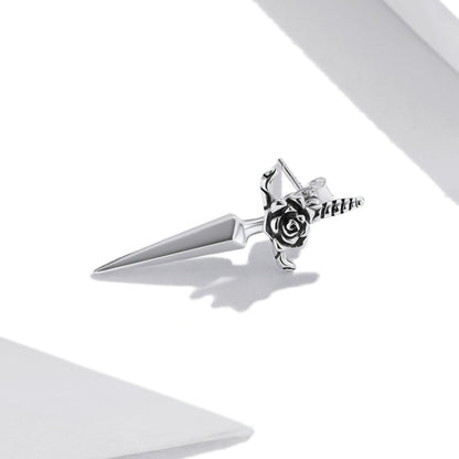 S925 Sterling Silver Rose Dagger Ear Stud Women Earrings - Stud Earrings & Earrings by buy2fix | Online Shopping UK | buy2fix
