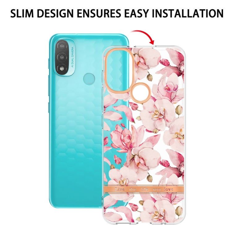 For Motorola Moto E20 / E30 / E40 Flowers and Plants Series IMD TPU Phone Case(Pink Gardenia) - Mobile Accessories by buy2fix | Online Shopping UK | buy2fix