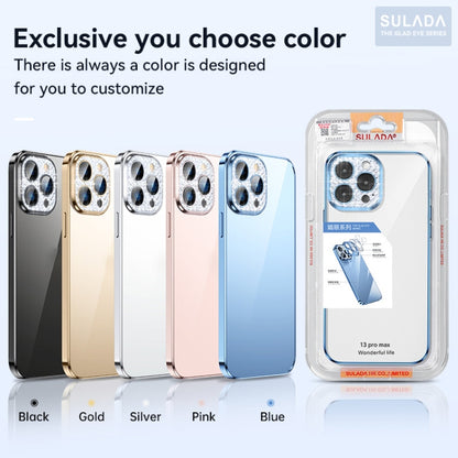 For iPhone 12 SULADA Diamond Lens Protector Plated Frosted Case(Sierra Blue) - iPhone 12 / 12 Pro Cases by SULADA | Online Shopping UK | buy2fix