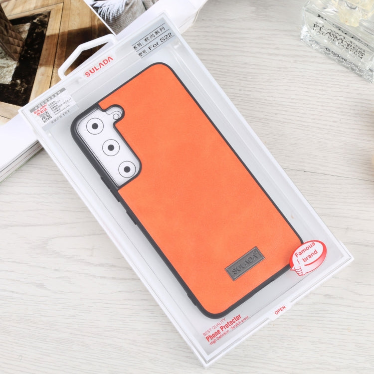 For Samsung Galaxy S22 5G SULADA Shockproof TPU + Handmade Leather Phone Case(Orange) - Galaxy S22 5G Cases by SULADA | Online Shopping UK | buy2fix