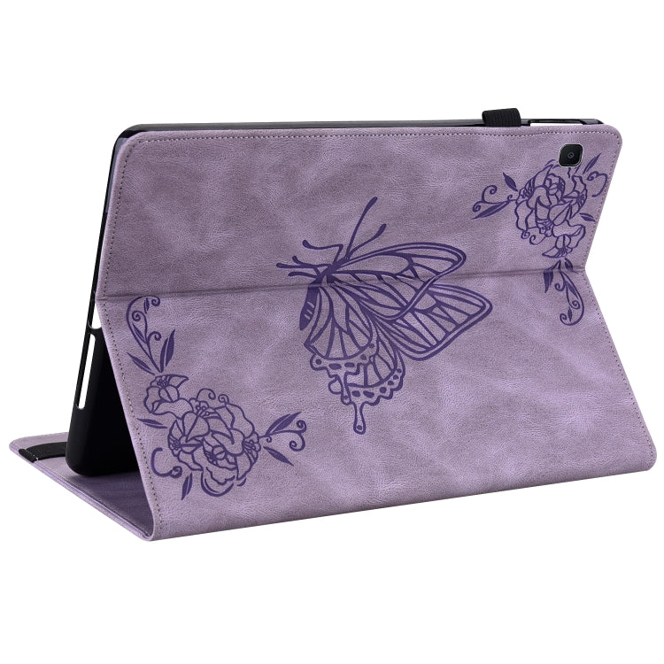 For Samsung Tab S6 Lite SM-P610/SM-P615 Butterfly Flower Embossed Leather Tablet Case(Purple) - Samsung Accessories by buy2fix | Online Shopping UK | buy2fix