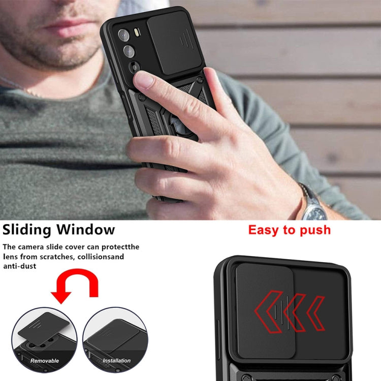 For Motorola Moto G52 Sliding Camera Cover Design TPU+PC Phone Case(Black) - Motorola Cases by buy2fix | Online Shopping UK | buy2fix