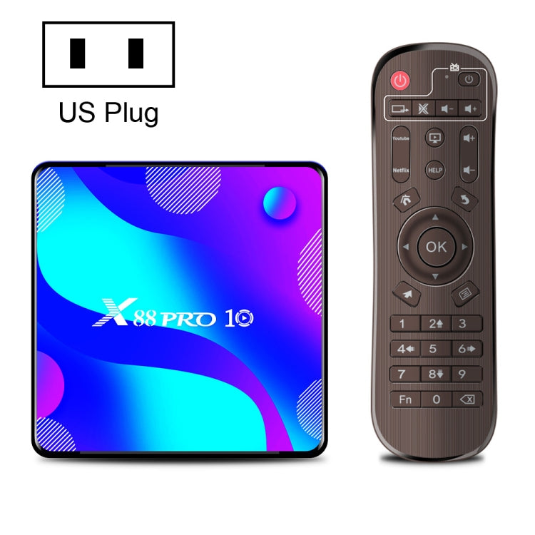 X88 PRO10 4K Smart TV BOX Android 11.0 Media Player, RK3318 Quad-Core 64bit Cortex-A53, RAM: 4GB, ROM: 64GB(US Plug) - Consumer Electronics by buy2fix | Online Shopping UK | buy2fix