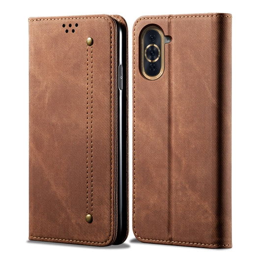 For Huawei Nova 10 4G Denim Texture Casual Style Horizontal Flip Leather Case(Brown) - Mobile Accessories by buy2fix | Online Shopping UK | buy2fix
