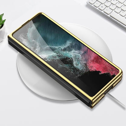 For Samsung Galaxy Z Fold4 GKK Electroplating Leather Surface Phone Case(Gold Black) - Galaxy Z Fold4 5G Cases by GKK | Online Shopping UK | buy2fix