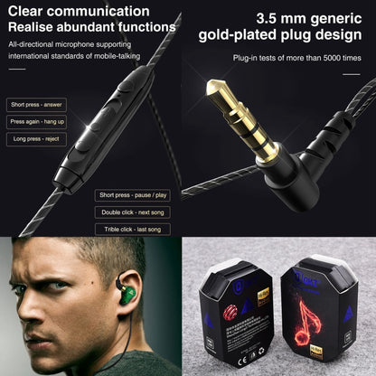 QKZ SK7 3.5mm Sports In-ear Copper Driver Wired HIFI Stereo Earphone with Mic(Dark Blue) - In Ear Wired Earphone by QKZ | Online Shopping UK | buy2fix