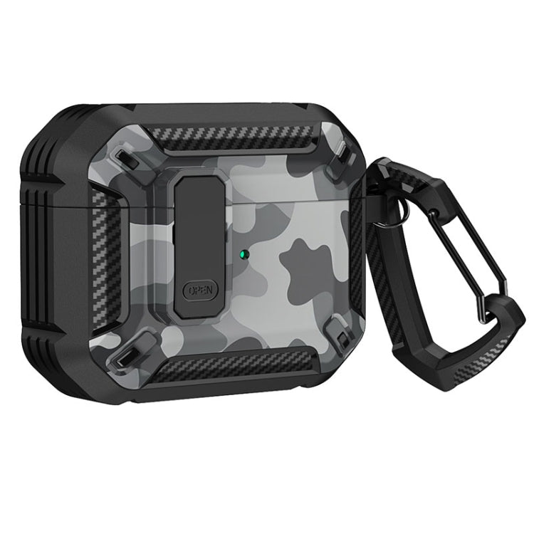 Two-Tone Printed Earphone Case with Switch Lock & Carabiner For AirPods Pro(Black + Camouflage Gray) - Apple Accessories by buy2fix | Online Shopping UK | buy2fix
