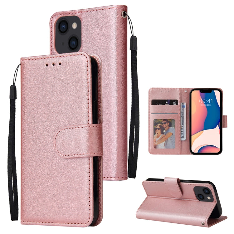 For iPhone 14 Multifunctional Horizontal Flip Leather Case with Three Card Slot (Rose Gold) - Apple Accessories by buy2fix | Online Shopping UK | buy2fix