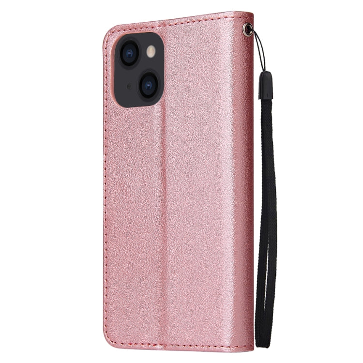 For iPhone 14 Multifunctional Horizontal Flip Leather Case with Three Card Slot (Rose Gold) - Apple Accessories by buy2fix | Online Shopping UK | buy2fix