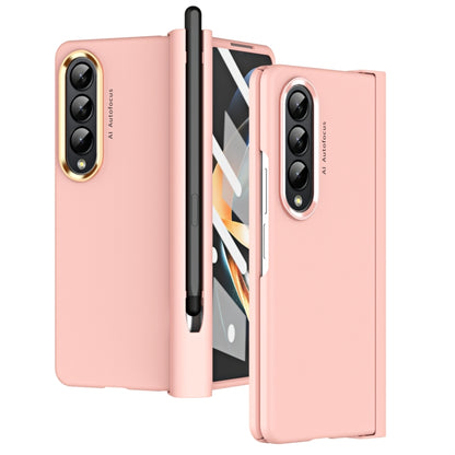 For Samsung Galaxy Z Fold4 Skin Feel Two-color Contact Lens Hinge Flip Phone Case with Pen Slot(Pink) - Galaxy Z Fold4 5G Cases by buy2fix | Online Shopping UK | buy2fix