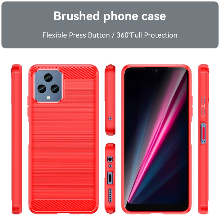 For T-Mobile REVVL 6 5G Brushed Texture Carbon Fiber TPU Phone Case (Red) - More Brand by buy2fix | Online Shopping UK | buy2fix
