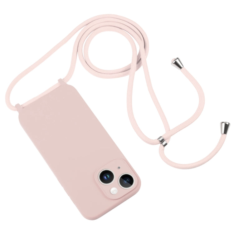 For iPhone 14 Crossbody Lanyard Liquid Silicone Case(Sand Pink) - iPhone 14 Cases by buy2fix | Online Shopping UK | buy2fix