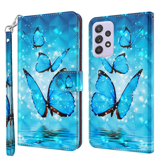 For Samsung Galaxy A23 4G/5G 3D Painting Pattern TPU + PU Leather Phone Case(Three Butterflies) - Galaxy Phone Cases by buy2fix | Online Shopping UK | buy2fix