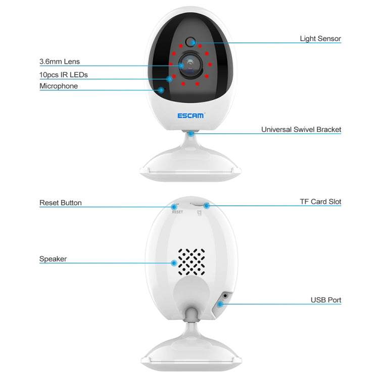 ESCAM QF006 3MP 1296P HD Indoor Wireless PTZ IP Camera IR Night Vision AI Humanoid Detection Home Security CCTV Monitor, Plug Type:US Plug(White) - Mini Camera by ESCAM | Online Shopping UK | buy2fix