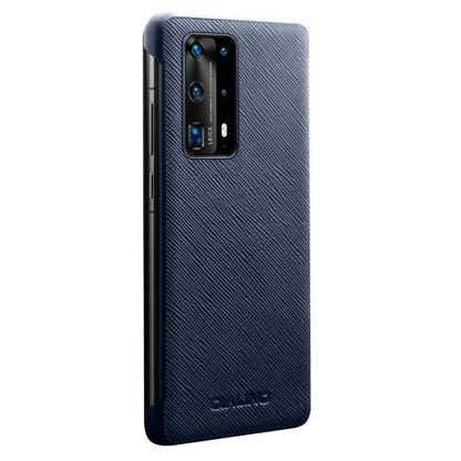 For Huawei P40 Pro QIALINO Puda Texture Side Window View Leather Phone Case(Blue) - Huawei Cases by QIALINO | Online Shopping UK | buy2fix