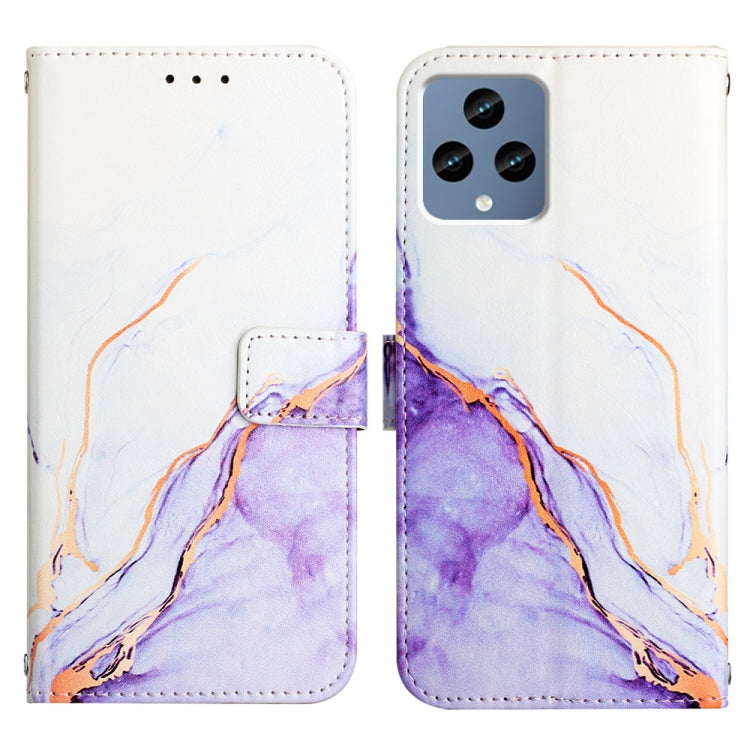 For T-Mobile Revvl 6 5G PT003 Marble Pattern Flip Leather Phone Case(White Purple LS006) - More Brand by buy2fix | Online Shopping UK | buy2fix