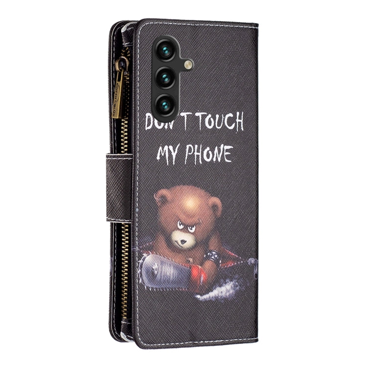 For Samsung Galaxy A14 5G Colored Drawing Pattern Zipper Leather Phone Case(Bear) - Galaxy Phone Cases by buy2fix | Online Shopping UK | buy2fix