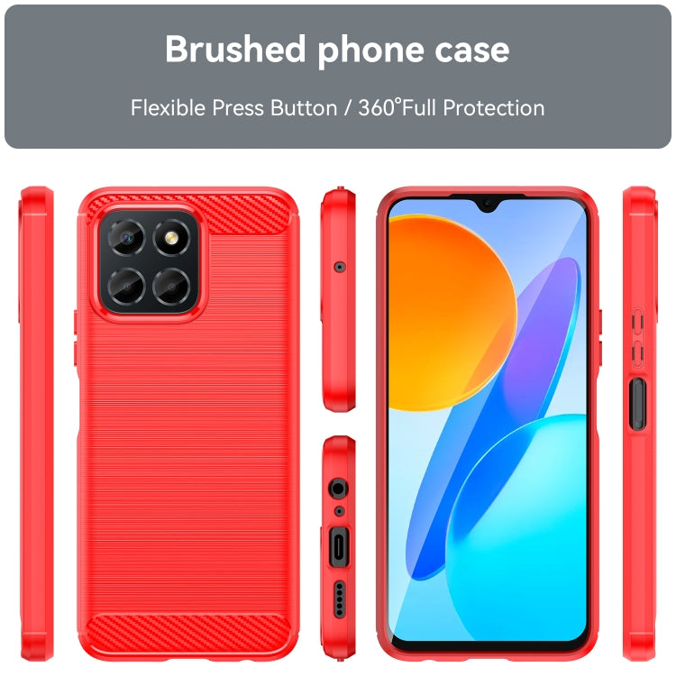 For Honor X6 5G Brushed Texture Carbon Fiber TPU Phone Case(Red) - Honor Cases by buy2fix | Online Shopping UK | buy2fix
