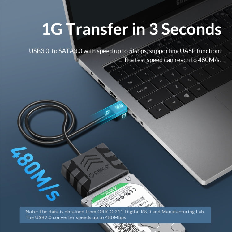 ORICO UTS1 Type-C / USB-C USB 3.0 2.5-inch SATA HDD Adapter with 12V 2A Power Adapter, Cable Length:0.3m(US Plug) - USB to IDE / SATA by ORICO | Online Shopping UK | buy2fix