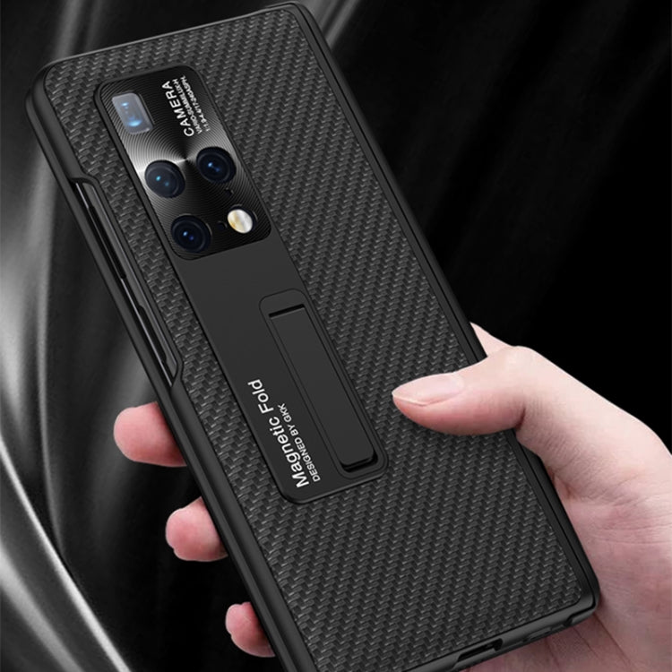 For Huawei Mate X2 GKK Magnetic Folding Plain Leather Full Coverage Phone Case with Hinges(Weave Black) - Huawei Cases by GKK | Online Shopping UK | buy2fix