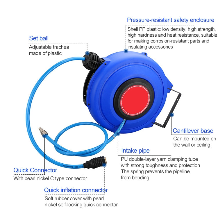 LAIZE Automatic Retractable Air Hose Reel Pneumatic PU Tube, Specification:12x8mm, 12m - PU Air Pipe by LAIZE | Online Shopping UK | buy2fix