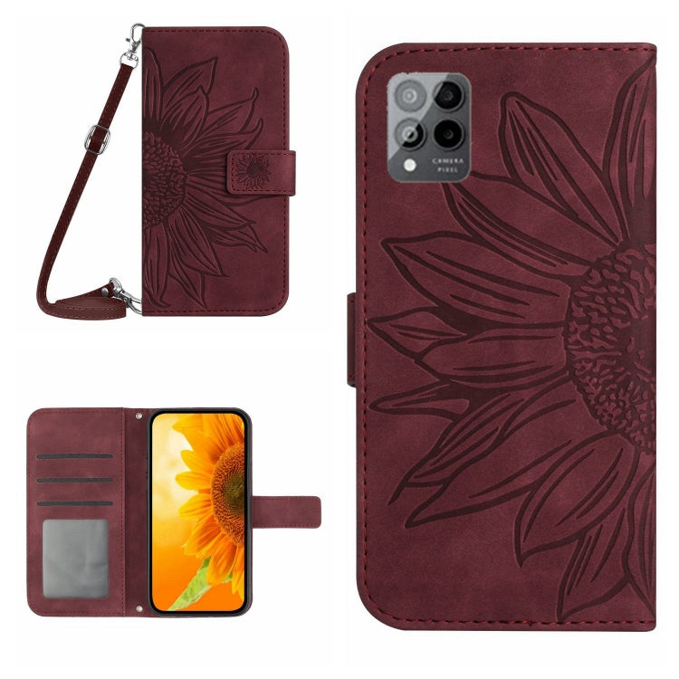 For T-Mobile Revvl 6 Pro 5G Skin Feel Sun Flower Pattern Flip Leather Phone Case with Lanyard(Wine Red) - More Brand by buy2fix | Online Shopping UK | buy2fix
