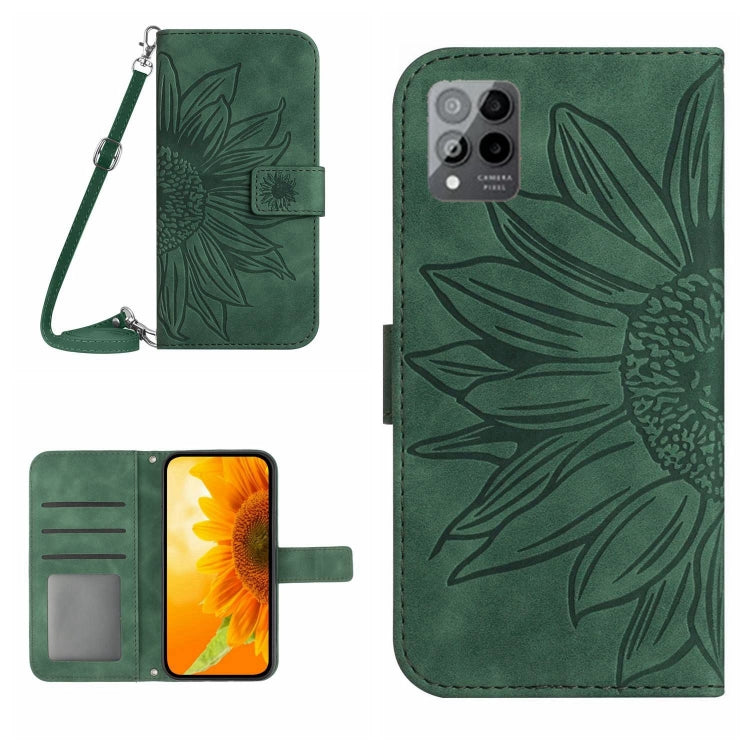 For T-Mobile Revvl 6 Pro 5G Skin Feel Sun Flower Pattern Flip Leather Phone Case with Lanyard(Green) - More Brand by buy2fix | Online Shopping UK | buy2fix