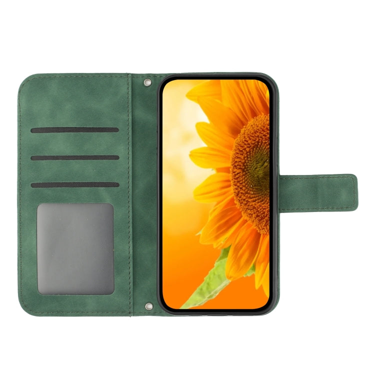 For T-Mobile Revvl 6 Pro 5G Skin Feel Sun Flower Pattern Flip Leather Phone Case with Lanyard(Green) - More Brand by buy2fix | Online Shopping UK | buy2fix