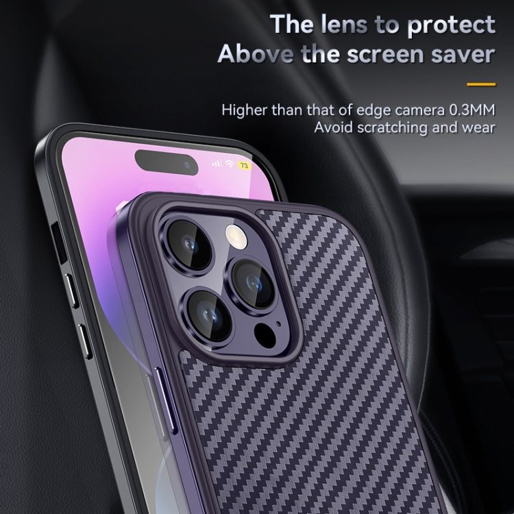 For iPhone 14 Pro SULADA Carbon Fiber Textured Shockproof Metal + TPU Frame Case(Silver) - iPhone 14 Pro Cases by SULADA | Online Shopping UK | buy2fix