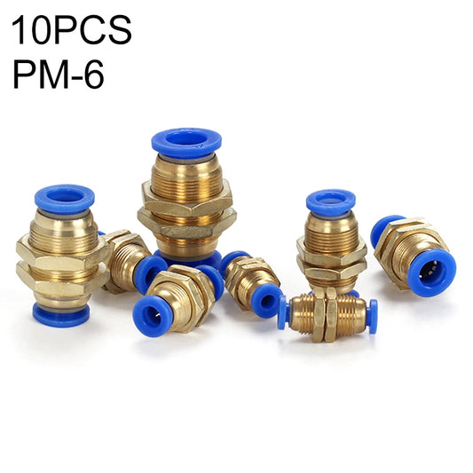 PM-6 LAIZE 10pcs PM Bulkhead Straight Pneumatic Quick Connector - Interface Series by LAIZE | Online Shopping UK | buy2fix