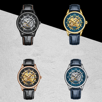 OCHSTIN 6020D Masterpiece Hollow Mechanical Men Watch(Silver-Blue) - Leather Strap Watches by OCHSTIN | Online Shopping UK | buy2fix