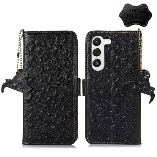 For Samsung Galaxy S22 5G Ostrich Pattern Genuine Leather RFID Phone Case(Black) - Galaxy S22 5G Cases by buy2fix | Online Shopping UK | buy2fix