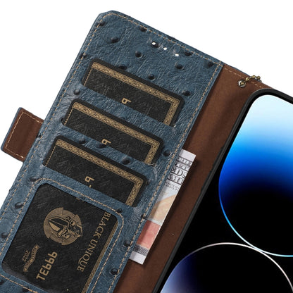 For Samsung Galaxy S22+ 5G Ostrich Pattern Genuine Leather RFID Phone Case(Blue) - Galaxy S22+ 5G Cases by buy2fix | Online Shopping UK | buy2fix