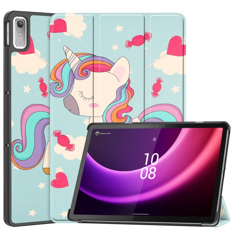 For Lenovo Tab P11 Gen 2 Custer Painted 3-Fold Holder Leather Smart Tablet Case(Unicorn) - For Lenovo by buy2fix | Online Shopping UK | buy2fix