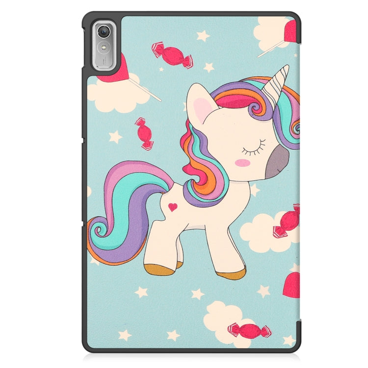 For Lenovo Tab P11 Gen 2 Custer Painted 3-Fold Holder Leather Smart Tablet Case(Unicorn) - For Lenovo by buy2fix | Online Shopping UK | buy2fix