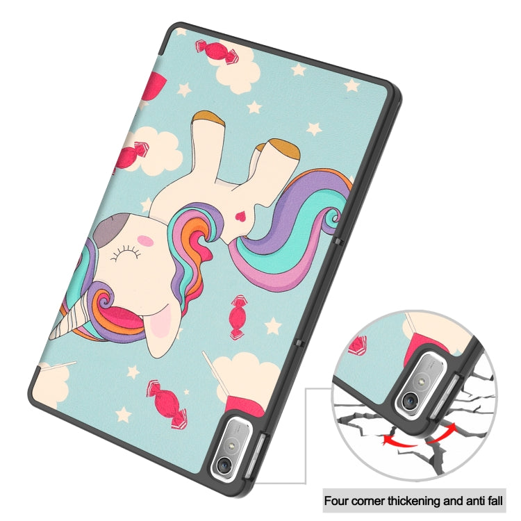 For Lenovo Tab P11 Gen 2 Custer Painted 3-Fold Holder Leather Smart Tablet Case(Unicorn) - For Lenovo by buy2fix | Online Shopping UK | buy2fix